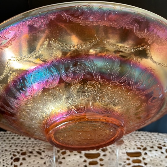 1930 Amber Gold Federal Carnival Glass Low Console Bowl with Madrid Pattern